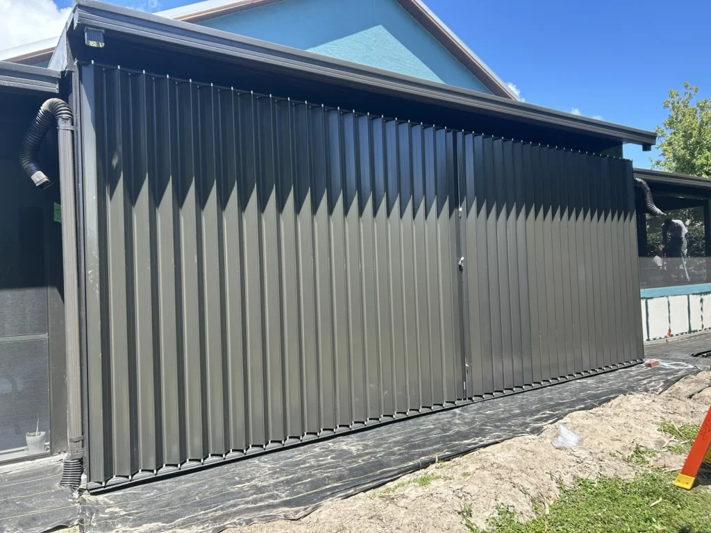Accordion hurricane shutters on a Brevard County, Florida home