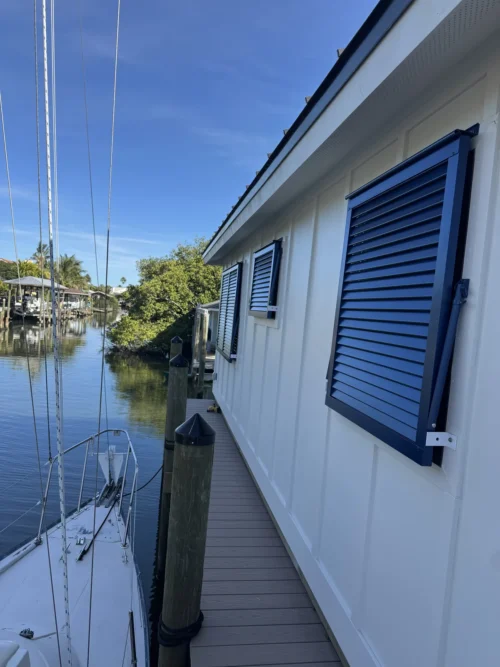 Bahama hurricane shutters on a Brevard County, Florida home