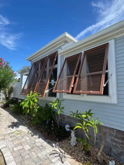 Bronze Bahama Shutters Manufactured Home — installed by Affordable Glass Protection