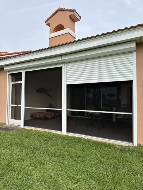 Roll-down metal hurricane shutters installation on Florida's Space Coast by Affordable Glass Protection